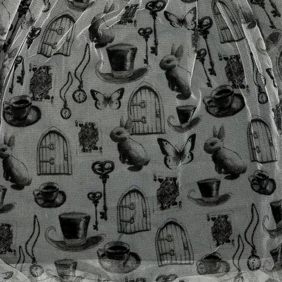 Disney's D-Signed Alice In Wonderland Black & White Print Layered Tulle Skirt - Picture 7 of 9